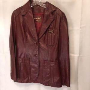 Etienne Aigner Vintage '70s Red Leather Lined Hip Length Fitted Jacket Small